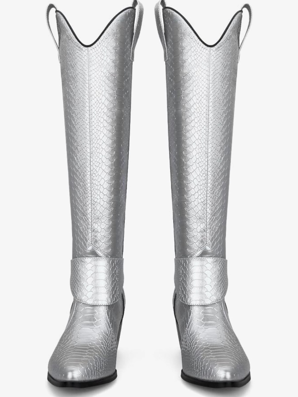 Silver Textured Over-the-Knee Women's Boots